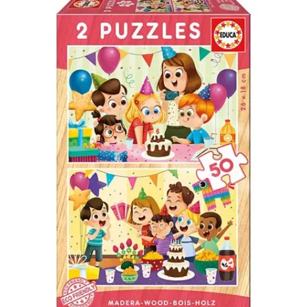 Educa Puzzles Bois|2 Puzzles En Bois 50 Pieces Fete D´Anniversaire