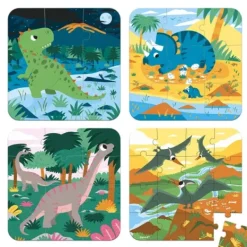 Janod Puzzle Bébé / Enfant|4 Puzzles Evolutifs Dinosaures