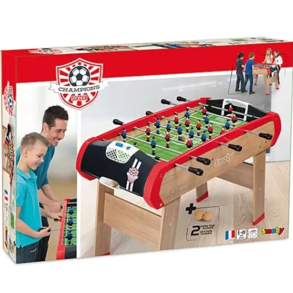 Smoby Baby-Foot|Baby Foot - Champions - Structure Et Pieds Bois - + 2 Balles Lieges Incluses