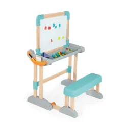 Smoby Bureau Modulo Space - 2 En 1 Pupitre En Bois A Tableau - Ardoise Double Face - Magnetique/Craie - 60 Accessoires- Tableaux, Ardoises