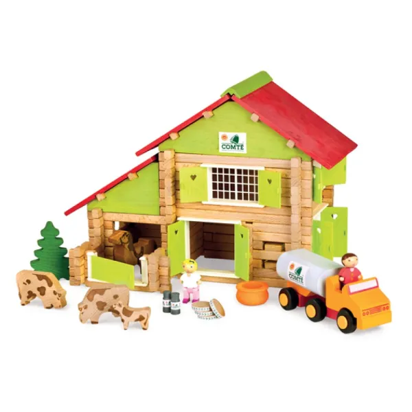 Jeujura Chalet A Comte Avec Camion En Bois 180 Pieces- Planchettes Et Construction En Bois