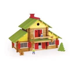 Jeujura Chalet En Bois 240 Pieces Avec 3 Personnages- Planchettes Et Construction En Bois