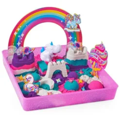 Spin Master Coffret Le Royaume Magique Des Licornes - Kinetic Sand - Sable Magique A Modeler- Mosaïque, Sable Et Paillettes