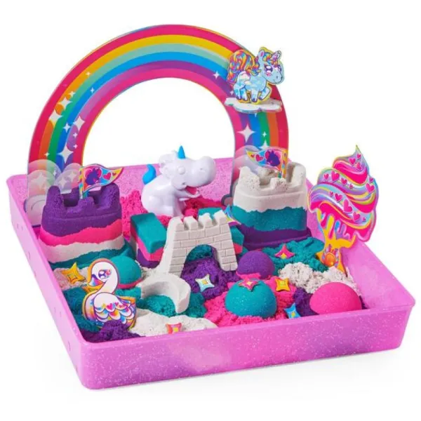 Spin Master Coffret Le Royaume Magique Des Licornes - Kinetic Sand - Sable Magique A Modeler- Mosaïque, Sable Et Paillettes