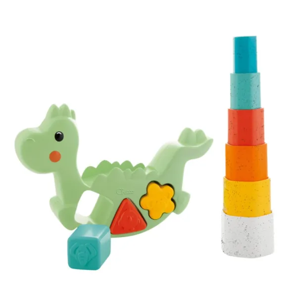 Chicco Jeu D'éveil - Lino Le Dino 3 En 1 - Ecologique- Jouets À Emboîter, À Empiler