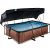 Exit Toys Piscine Wood 220 X 150 X 65 Avec Pompe Filtrante Et Voile D'Ombrage- Bouées Jeux Gonflables Et Piscines