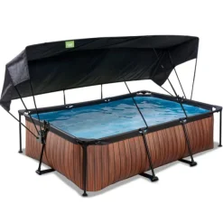 Exit Toys Piscine Wood 220 X 150 X 65 Avec Pompe Filtrante Et Voile D'Ombrage- Bouées Jeux Gonflables Et Piscines