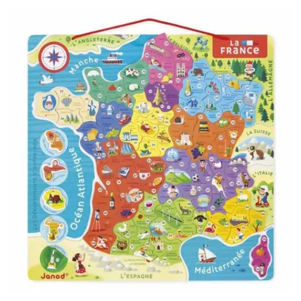 Janod Puzzles Enfants De 50 À 249 Pièces|Puzzle France Magnetique Bois 93 Pieces