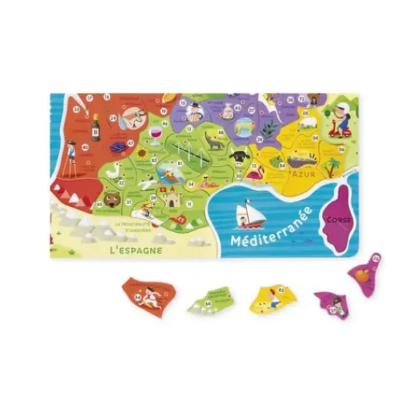 Janod Puzzles Enfants De 50 À 249 Pièces|Puzzle France Magnetique Bois 93 Pieces