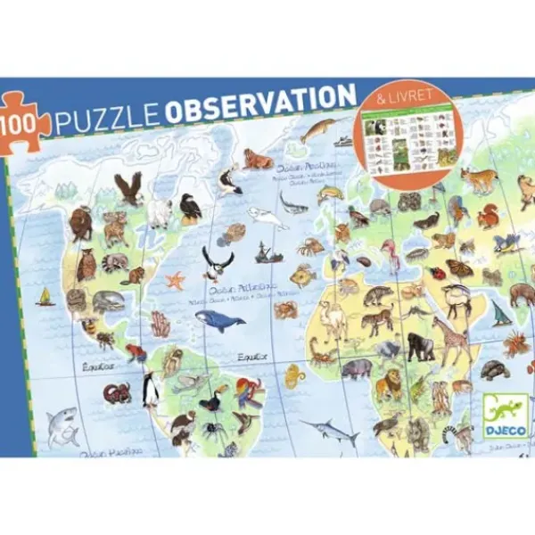 Djeco Puzzle Bébé / Enfant|Puzzle Observation Animaux Du Monde 100 Pieces