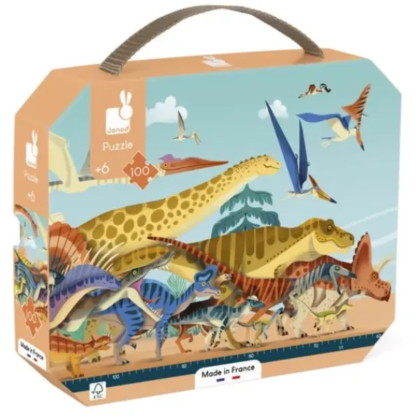 Janod Puzzles Enfants De 50 À 249 Pièces|Puzzle Panoramique Dinosaures 100 Pieces