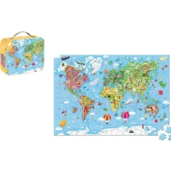 Janod Puzzles Enfants De 250 À 1000 Pièces|Puzzle Valise - Carte Du Monde - 300 Pieces