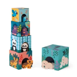 Janod Pyramide En Carton Et Figurines En Bois - Partenariat Wwf®- Jouets À Emboîter, À Empiler