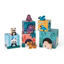 Janod Pyramide En Carton Et Figurines En Bois - Partenariat Wwf®- Jouets À Emboîter, À Empiler