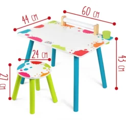 Creamania Table A Dessin Et Tabouret En Bois Avec Rouleau- Dessin Et Peinture