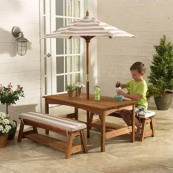 KidKraft Table Avec Bancs Et Parasol- Tables Et Chaises De Jardin