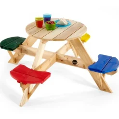 Plum Table Ronde Avec Sieges En Bois Couleurs- Tables Et Chaises De Jardin