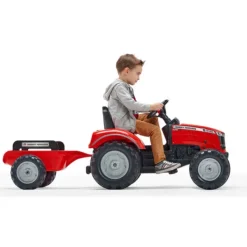 Falk Tracteur A Pedales Massey Ferguson Rouge Avec Remorque- Tracteurs À Pédales