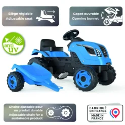 Smoby Tracteur Farmer Xl Bleu + Remorque- Tracteurs À Pédales